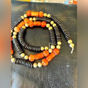 Wooden Beaded necklace with 2 matching lucite bangles